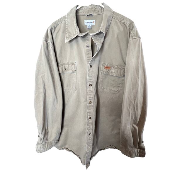Carhartt Original Fit Mens Button Down Tan Work Shirt‎ 2XL Tall - Picture 6 of 6